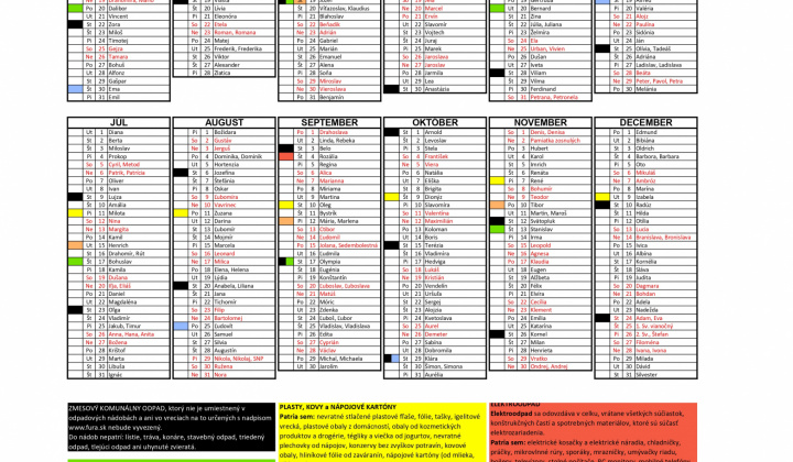 Kalendár odvozu odpadu Kalendár odvozu odpadu