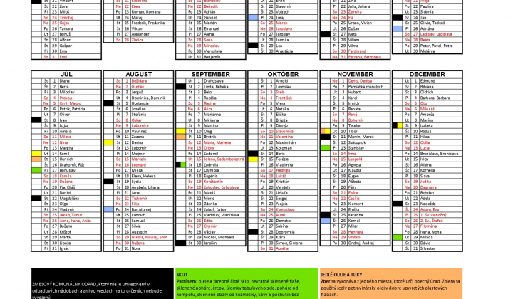 Kalendár odvozu odpadu